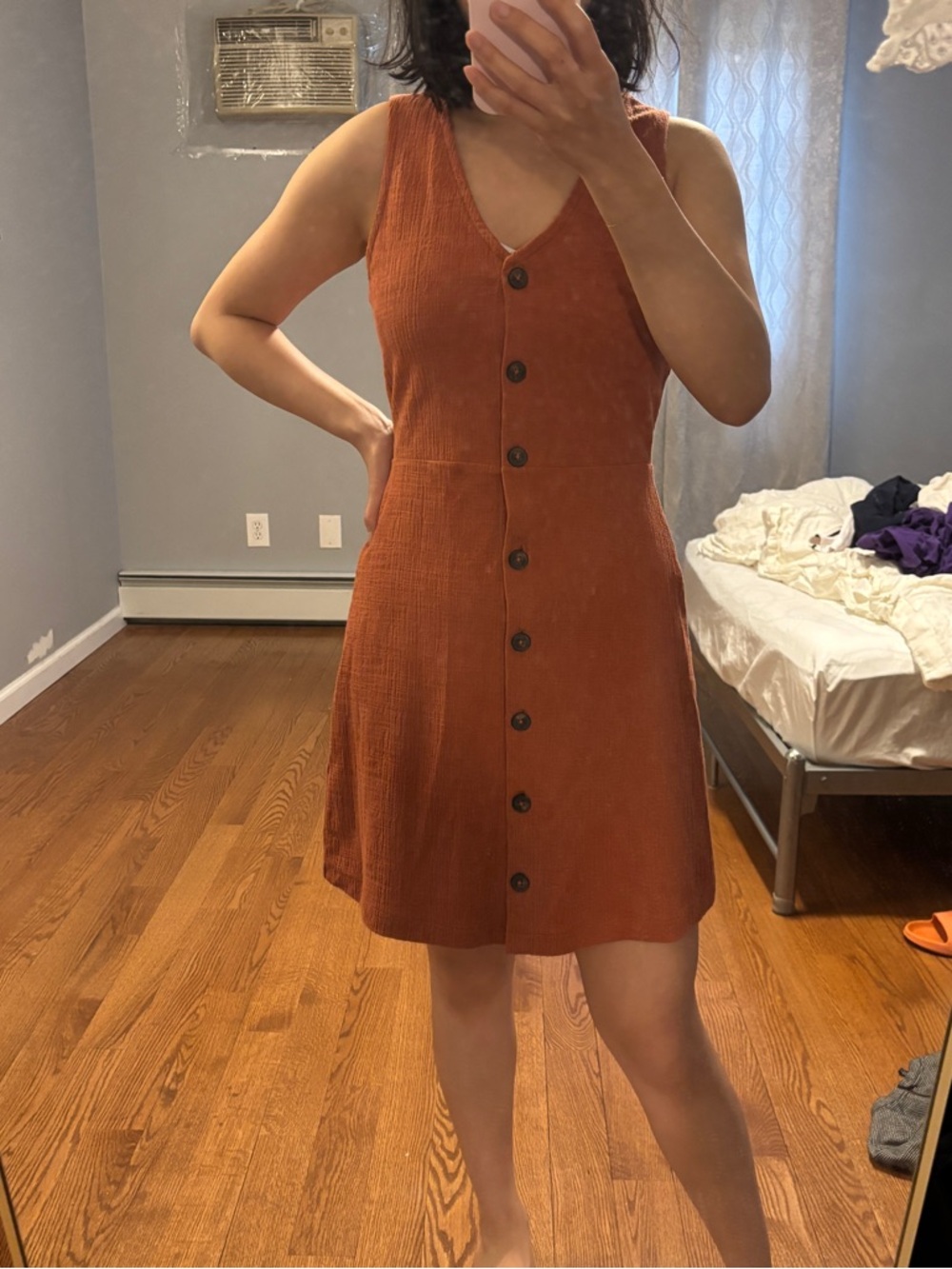 Madewell Rust Button-Front Sleeveless Dress
